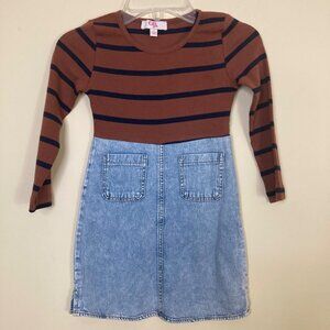 GB Girls Dress Size 5 Brown Navy Blue Stripe Denim Bottom Half